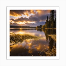 Sunset At Lake 1 Art Print