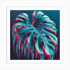 Glitch Large Monstera leaf, Glitch art 1 Art Print