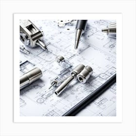 Engineering Tools On Blueprints Art Print