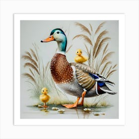 Mallard Ducks, Realistic duck wall art print, Detailed waterfowl artwork for walls, Majestic duck painting on canvas, Duck pond wall decor, Duckling family wall art, Vibrant duck feathers in art print, Duck hunting scene wall print, Peaceful duck in nature art, Waterfowl lovers' wall decor, Duck art for lake house, Art Print