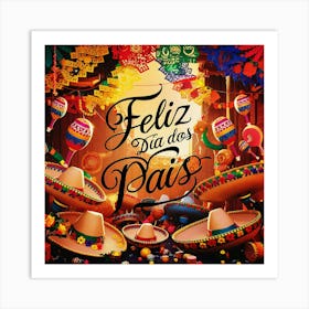 Feliz dia dos Pais typographic Happy fathers day for brazilian portuguese language greeting card postcard and congratulation fathers day dad,daddy,father,fathers day,dad,pai,family illustration wall art, clop artMexican Fiesta 1 Art Print