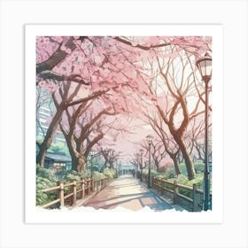 "Sakura Blossoms" | Cherry Blossoms, Tokyo, Nature, Sakura Trees, Japan, Artwork, Wall Art, Watercolor, Aesthetic, Zen, Lofi, Anime Art Print