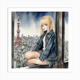 Girl In A Window Art Print