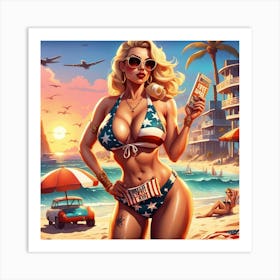 American Beach Girl Art Print