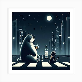 Bear And Cat On The Street Art Print