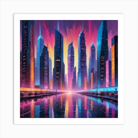 Futuristic Cityscape Paintings Art Print 1 Art Print