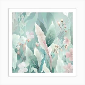 A Delicate And Serene Illustration Of Leaves And (1) Art Print