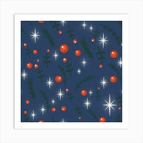 Happy Holidays Foliage Dark Blue Art Print