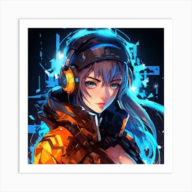 Anime Girl With Headphones 1 Art Print