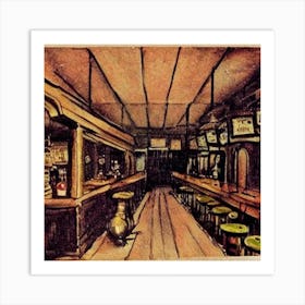 The inside of the stumbling tiger bar. A small dirty bar in the 1930s Shanghai. draw it as a painting. Art Print