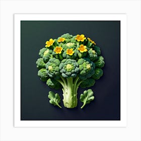 Broccoli With Flowers Art Print