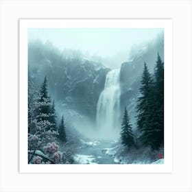 Waterfall In The Snow Art Print