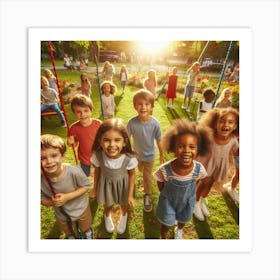 Group Of Children In A Park Art Print