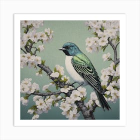 Ohara Koson Inspired Bird Painting Eastern Bluebird 3 Square Art Print