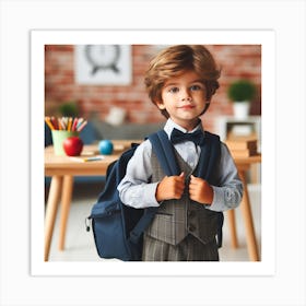 Cute Little Boy In School Uniform Art Print