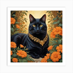 Oil Painting An Ebony Feline Of Regal Bearing Rest Art Print