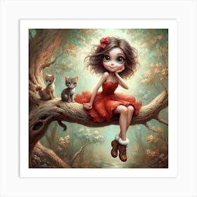 Little Girl With Kittens Art Print