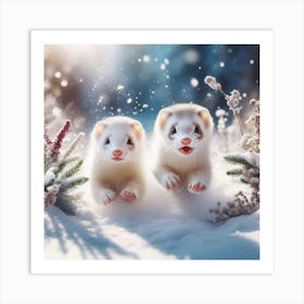 Ferrets In The Snow 2 Art Print