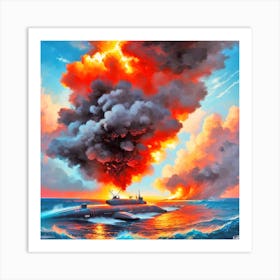Russian Submarine On Fire 1 Art Print