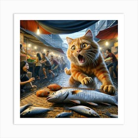 Cat In The Market 2 Art Print