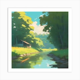 House By A Stream Art Print