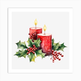 Christmas Candles With Holly 10 Art Print