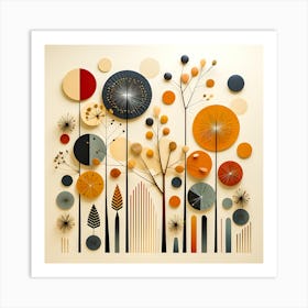 Nature-Inspired Wall Art: Minimalist Geometric Design with Warm Colors Art Print