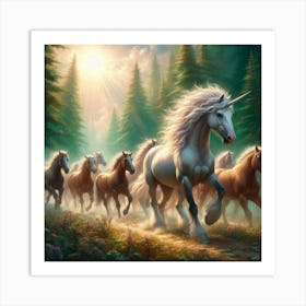 Unicorns In The Forest 5 Art Print