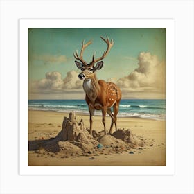 Deer On The Beach 6 Art Print