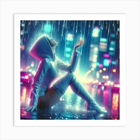 Girl In Rain Art Print