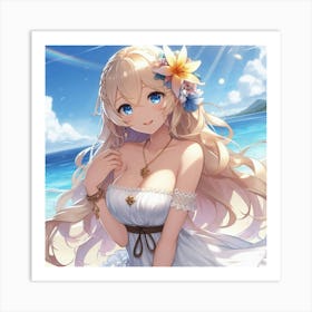 Anime Girl On The Beach 2 Art Print