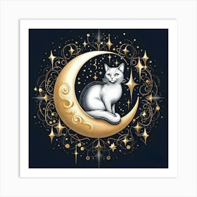 Cat On A Crescent Art Print