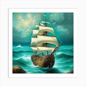 Sailing Ship In Rough Seas 1 Art Print