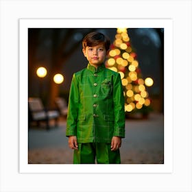 Chinese Boy In Green Suit Art Print