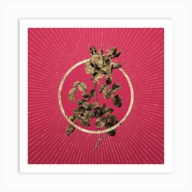 Gold Four Seasons Rose Glitter Ring Botanical Art on Viva Magenta Art Print