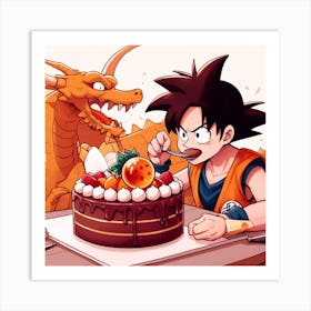 Goku trying dragon ball Cake!! Art Print