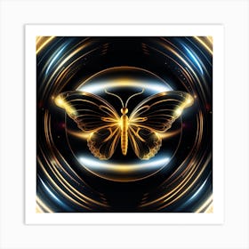 Golden Butterfly In A Circle Art Print