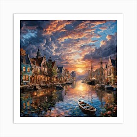 Sunset At The Harbor Art Print