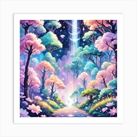 A Fantasy Forest With Twinkling Stars In Pastel Tone Square Composition 375 Art Print