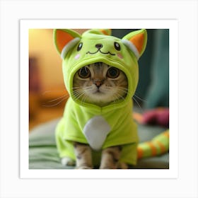 Adorable Cat in a Green Costume Art Print