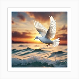 Dove Flying Over The Ocean 1 Art Print