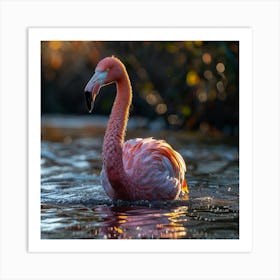 Flamingo In The Water Art Print