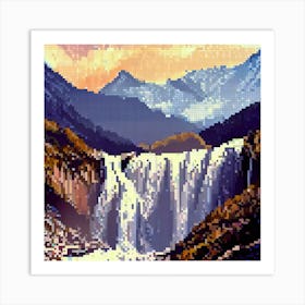 Waterfall In The Mountains Art Print