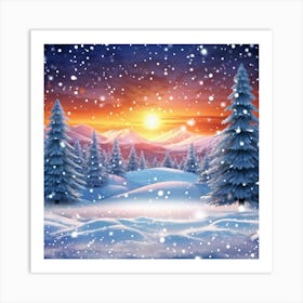 A Captivating Digital Render Of A Snowy Winter Banner Twinkling Magic Snowflakes Flirting With The (6) Art Print