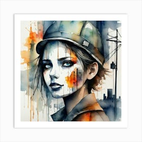 Girl In Hard Hat Art Print