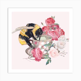 Bee And Roses Art Print