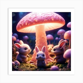 Rabbits Under A Mushroom Art Print