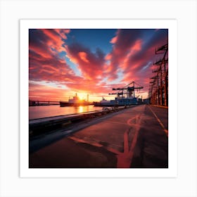 Sunset At The Port Art Print