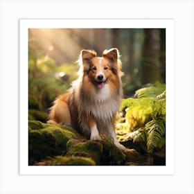 Shetland Sheepdog In The Forest Art Print