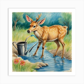 Deer Watering 1 Art Print